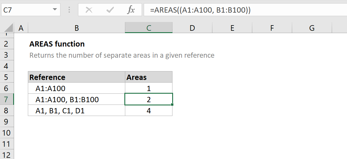 How to use the Excel AREAS function ExcelFind
