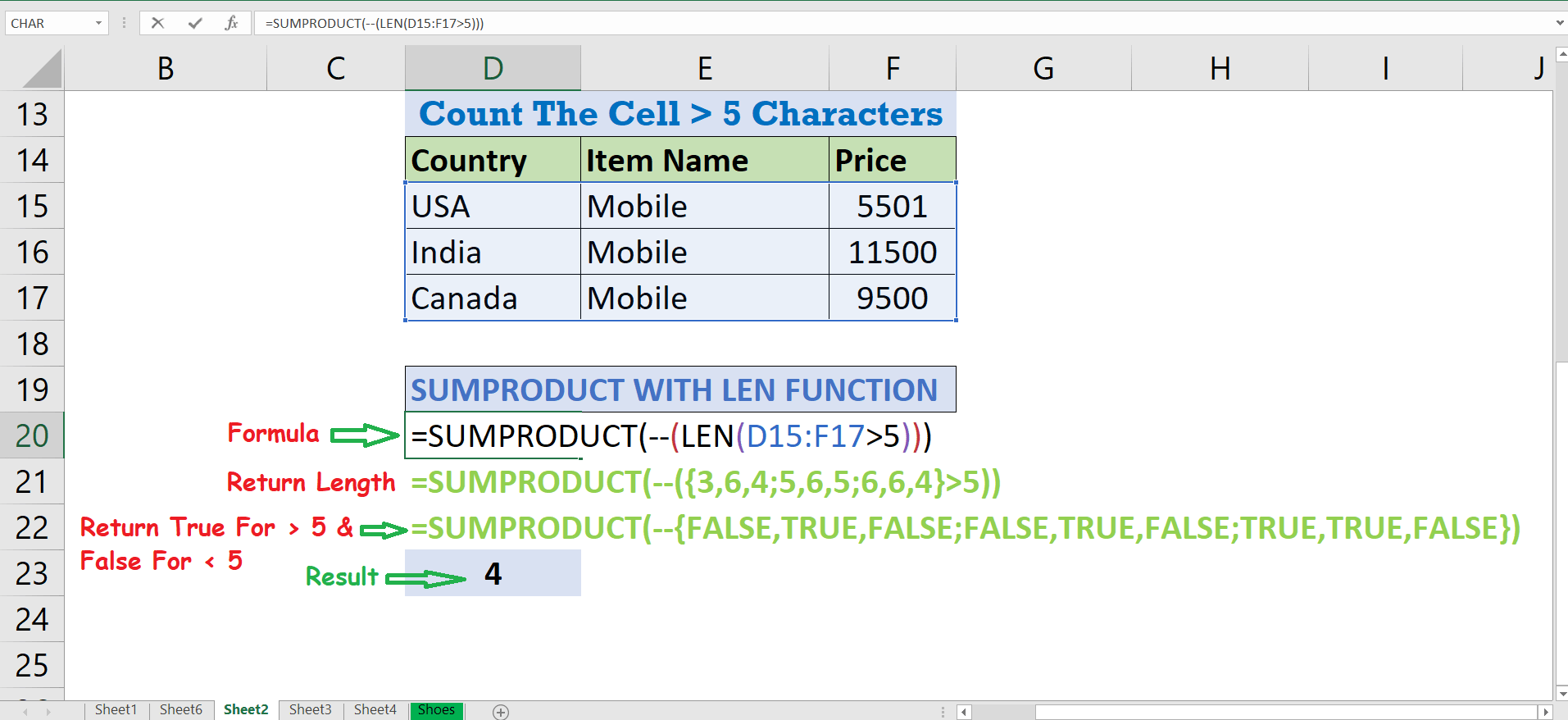 Sumproduct And LEN Function To Find Characters In A Range ExcelHelp