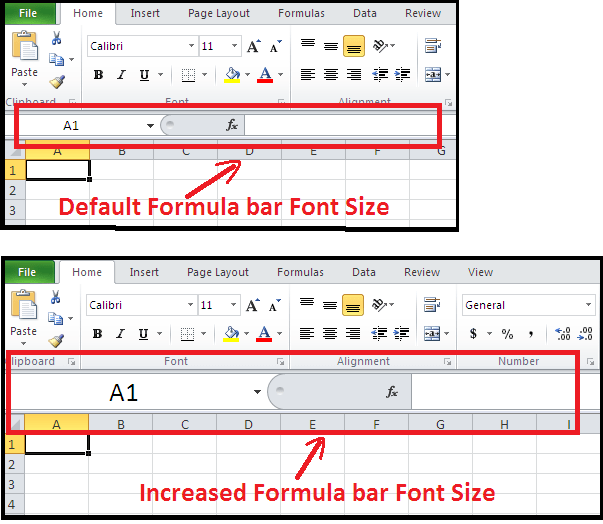 Increase font size of Formula bar in excel. ExcelHelp