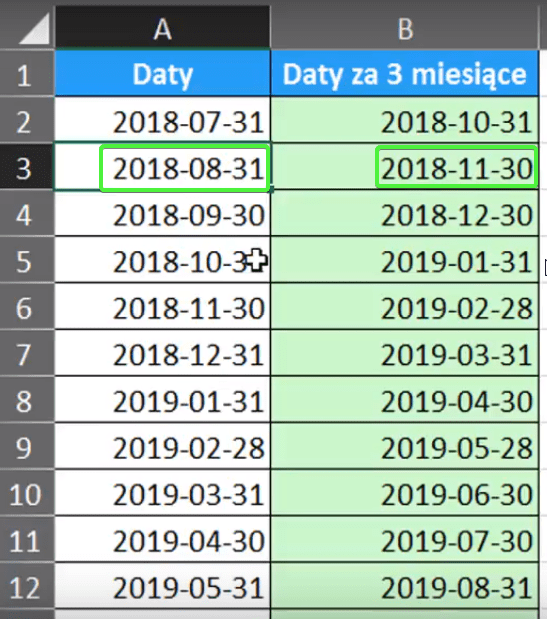 Excel Data za 3 miesiące porada 349