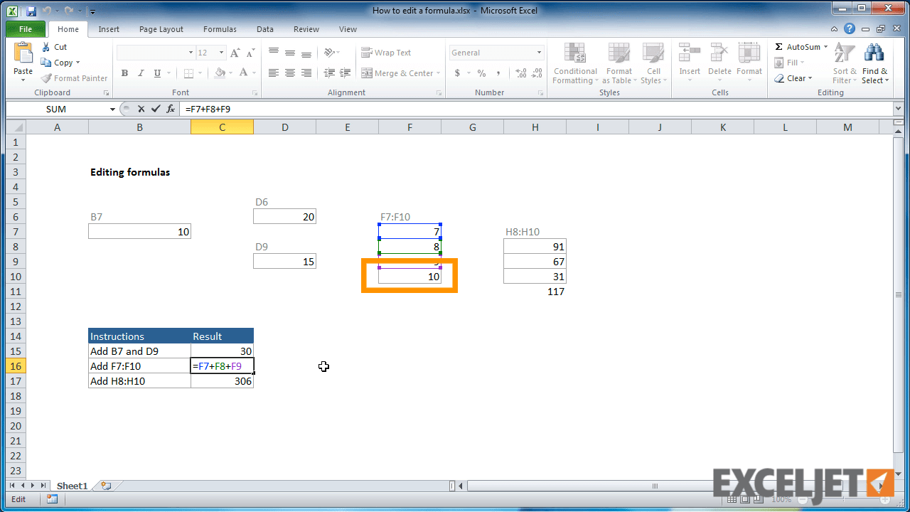 Excel tutorial How to edit a formula