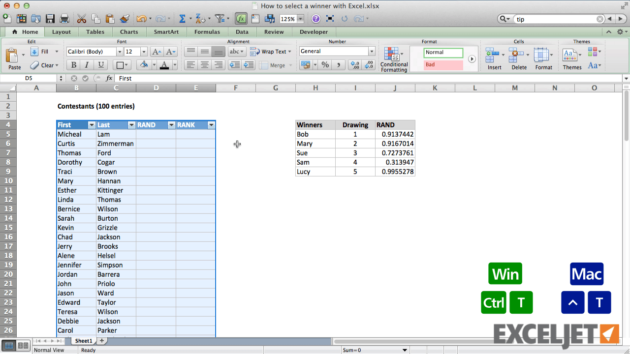 Excel tutorial How to pick names out of a hat with Excel