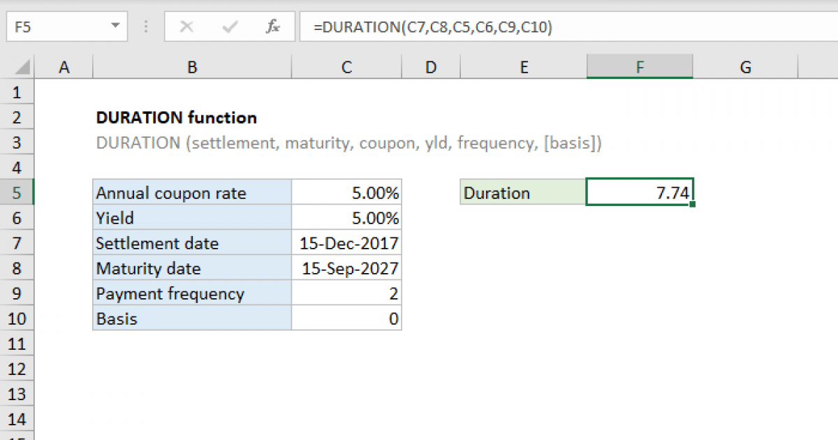 Excel DURATION function Exceljet