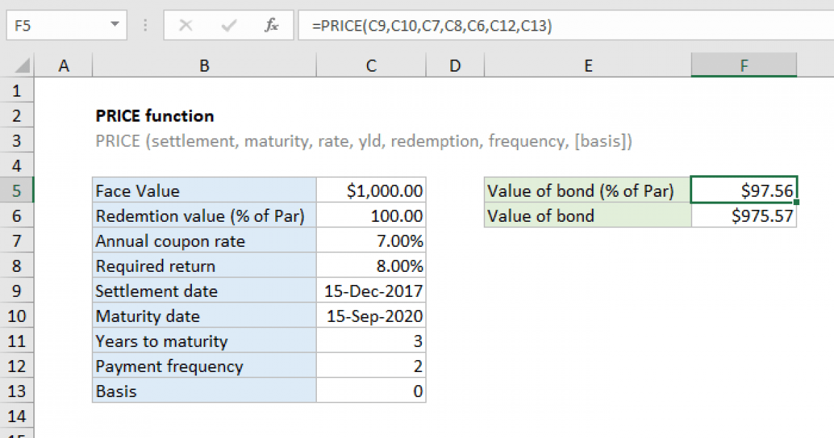Excel PRICE function Exceljet