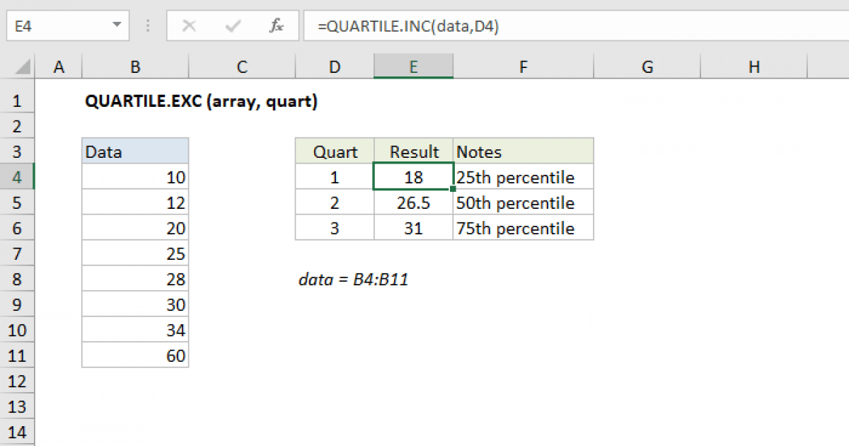 Excel QUARTILE.EXC function Exceljet