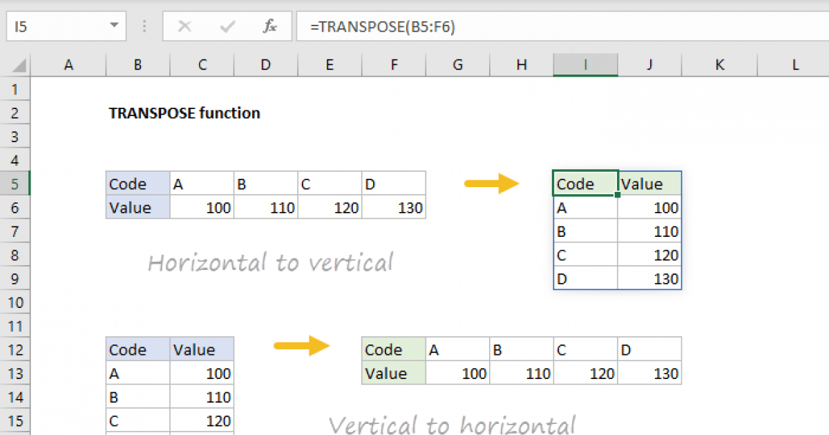 Excel TRANSPOSE function Exceljet