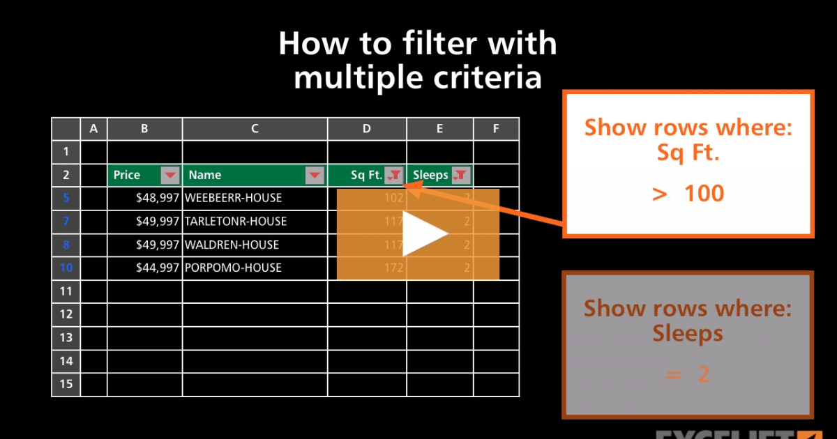 How to filter with multiple criteria (video) Exceljet
