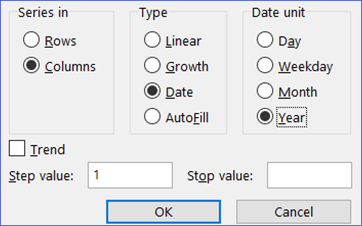 How to Fill Cells Down by Year ExcelNotes