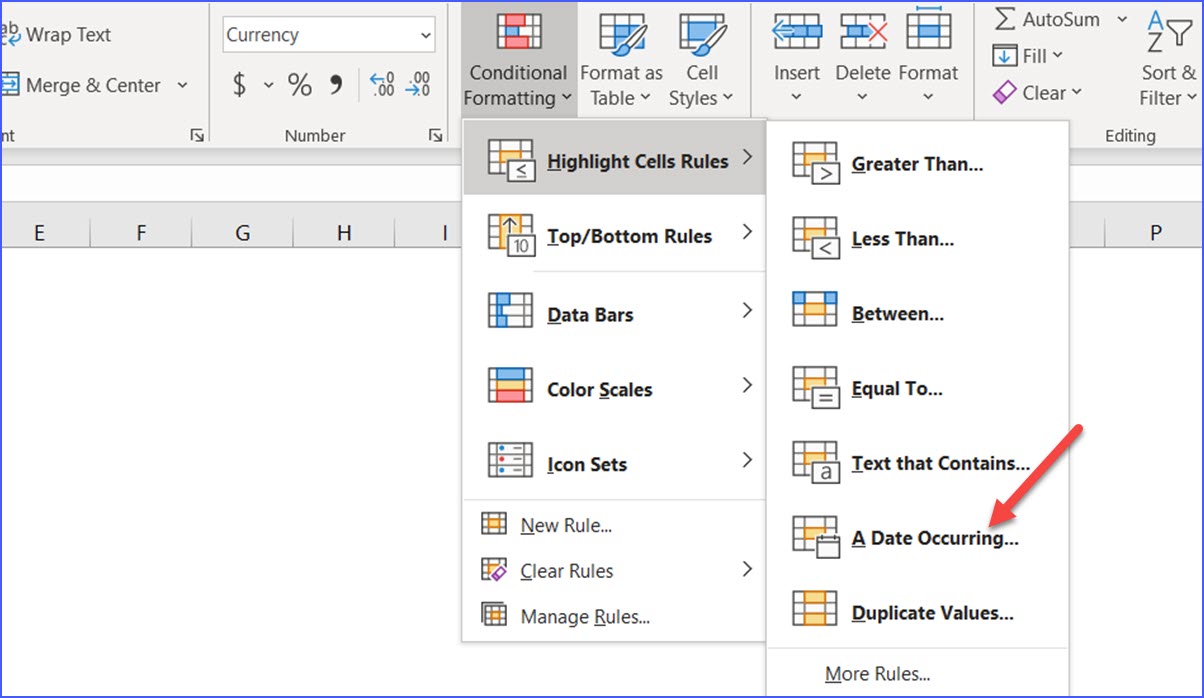 How to Highlight Cells that Contain a Date Occurring in Last 7 Days
