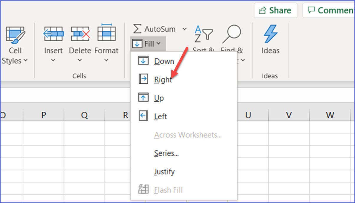 How to Fill Right ExcelNotes