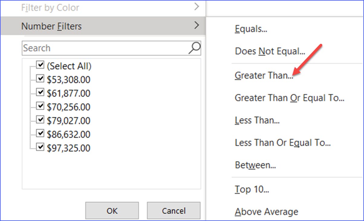 How to Filter a Data Range to Have Values Great than a Number ExcelNotes