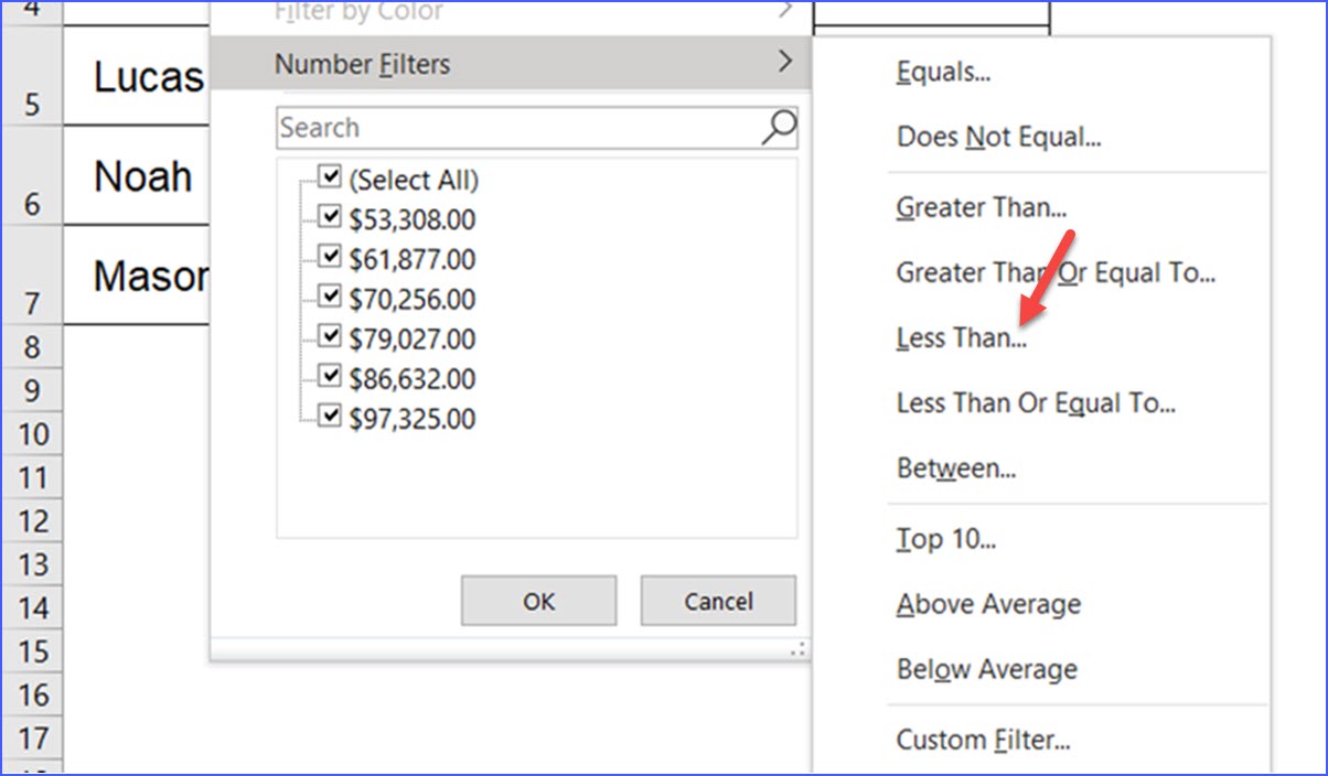How to Filter a Data Range to Have Values Less than a Number ExcelNotes