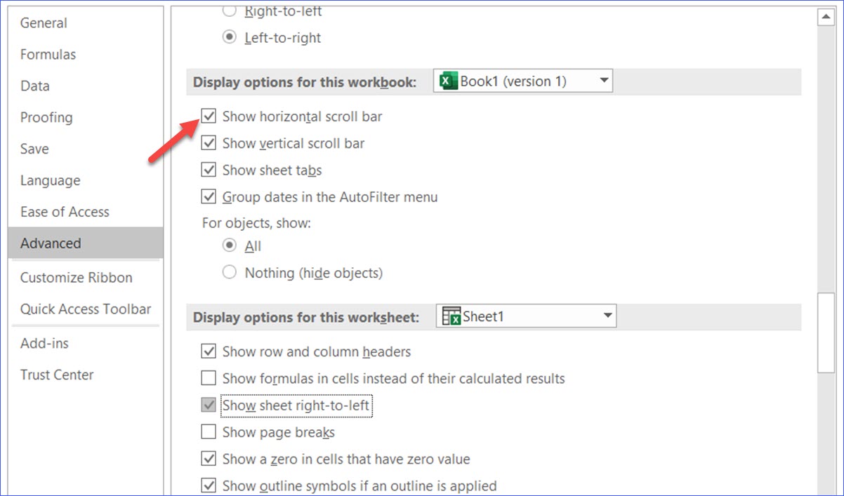 How to Show Horizontal Scroll Bar ExcelNotes