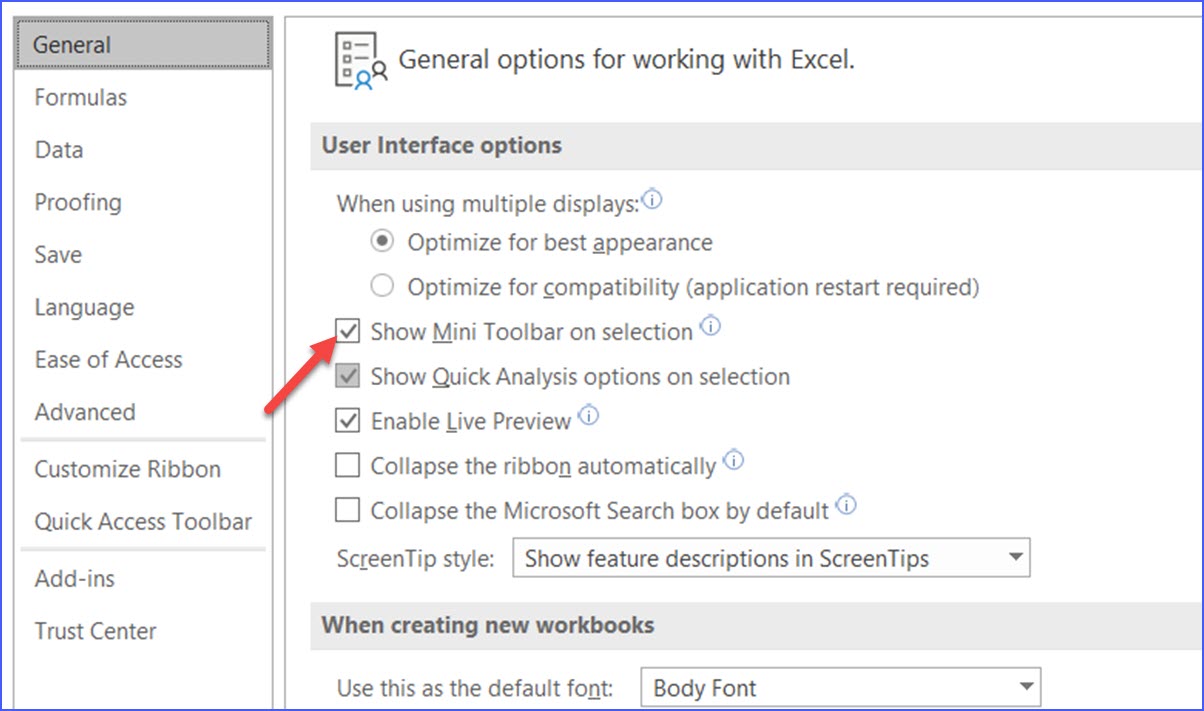 How to Show Mini Toolbar ExcelNotes