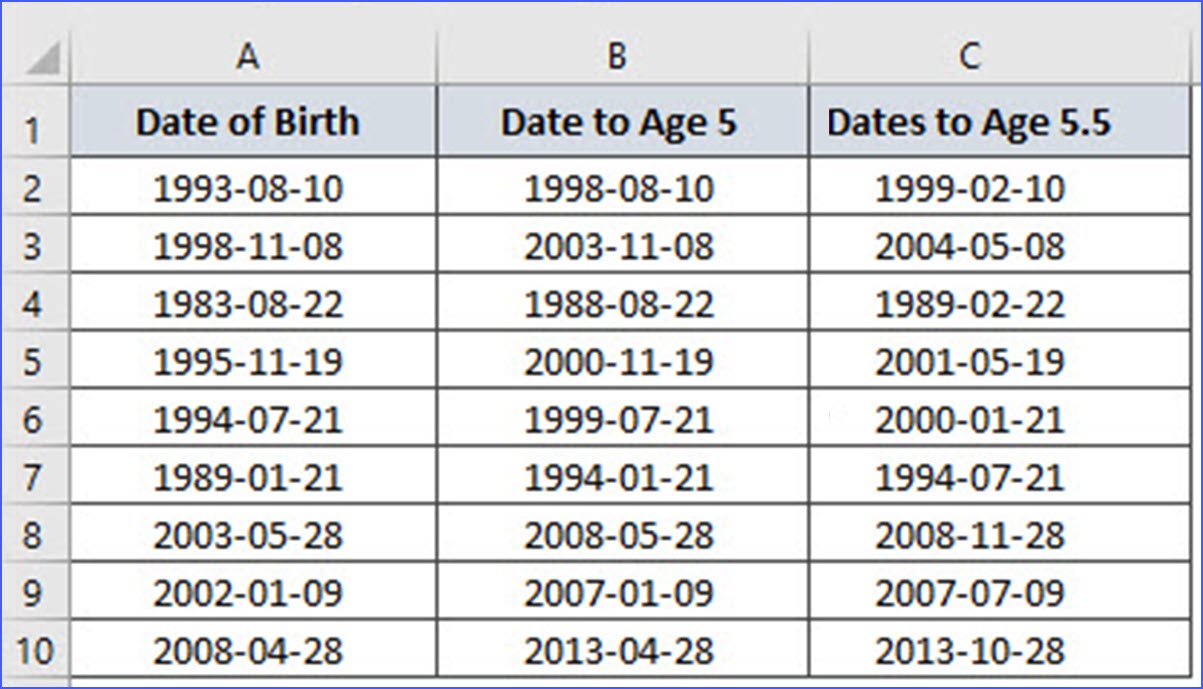How to Get the Dates at a Certain Age ExcelNotes