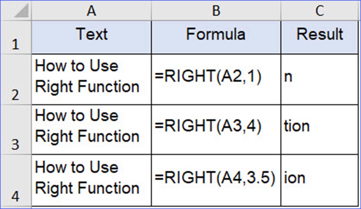 How to Use RIGHT Function ExcelNotes