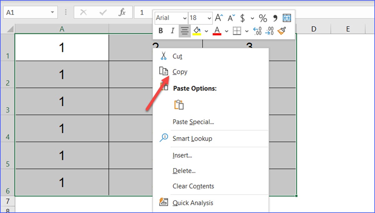 Ctrl+C Copy Selected Cells ExcelNotes