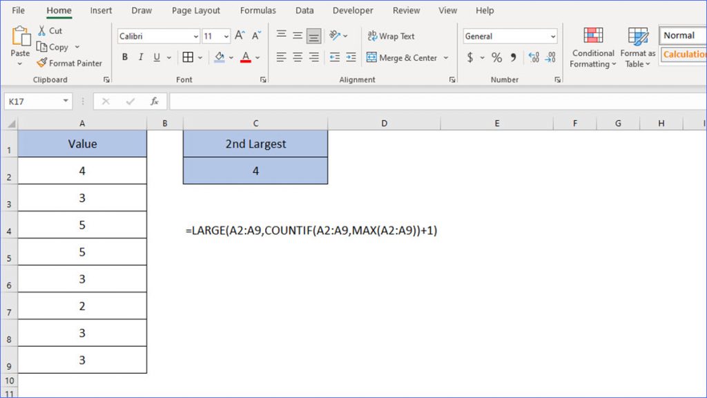 How to Count Second Largest Value with Duplicates ExcelNotes