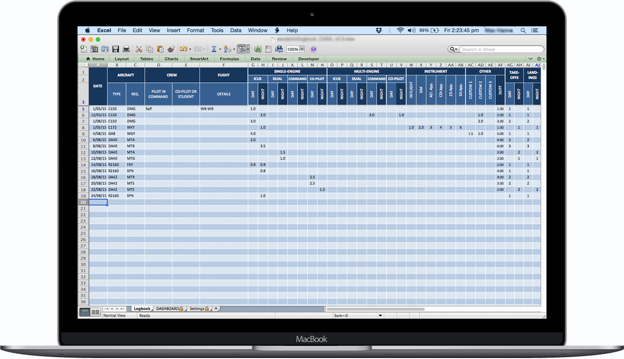 CASA Australia Pilot Logbook AU Excel Pilot Logbook