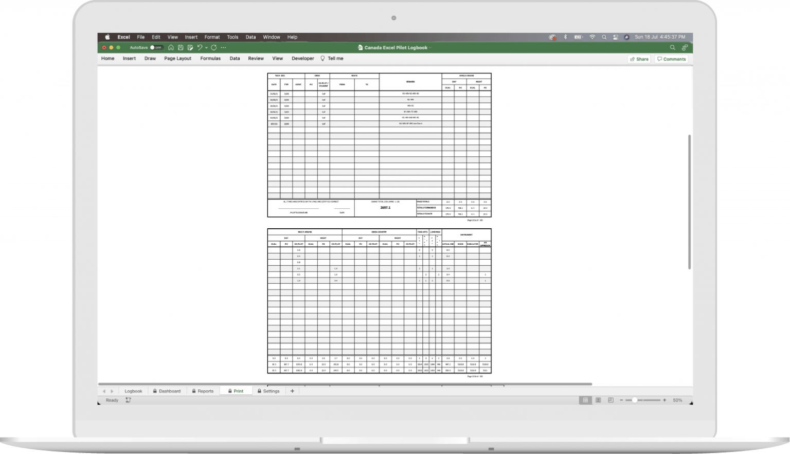 Canada Electronic Pilot Logbook CA Excel Pilot Logbook