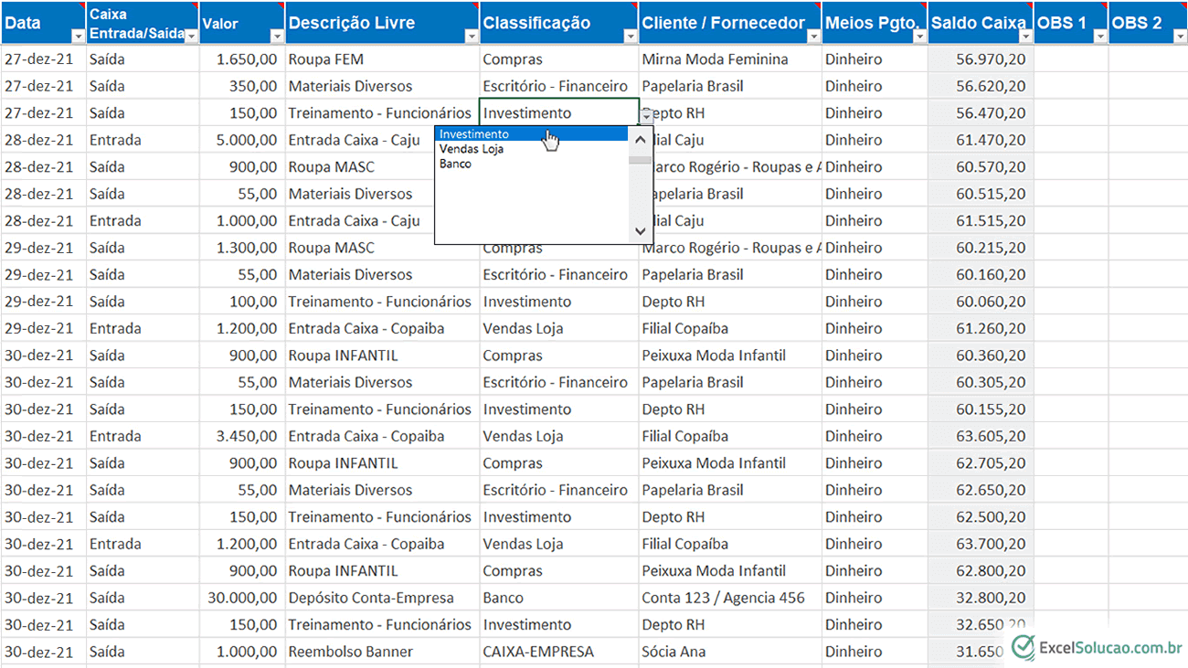 Planilha de Controle e Movimento de Caixa Diário em Excel