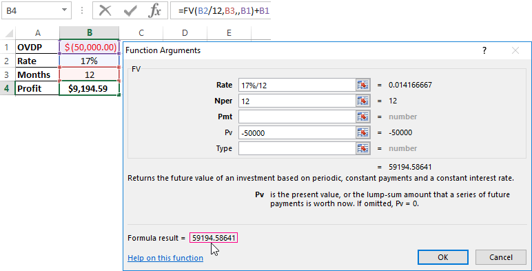 Calculation of the effective interest rate on loan in Excel