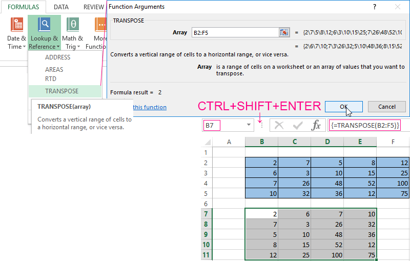 Excel function for Matrix Multiplication with examples