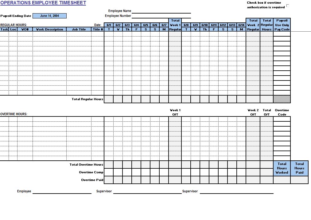Operations Employee Timecard Operations Employee Timesheet