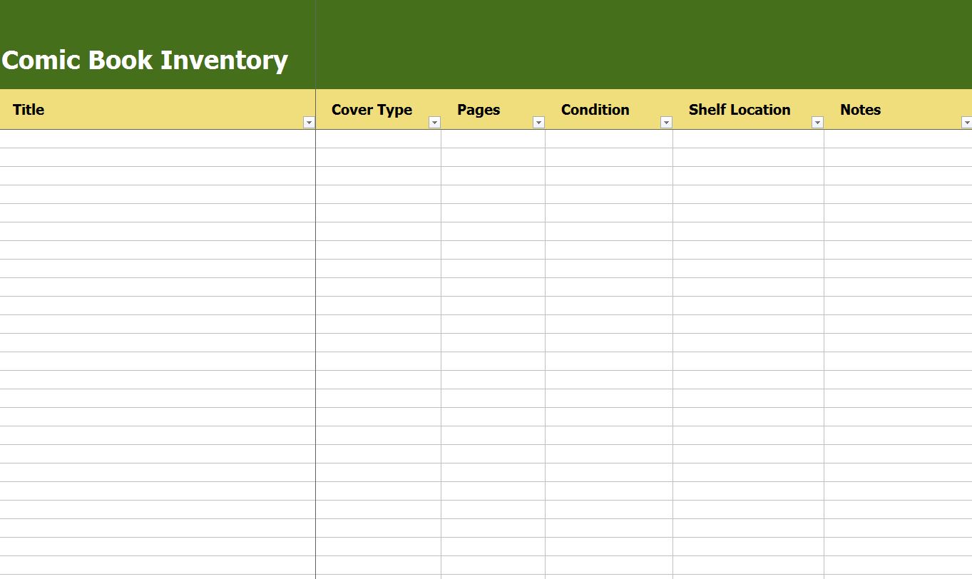 Comic Book Inventory Comic Book Inventory List