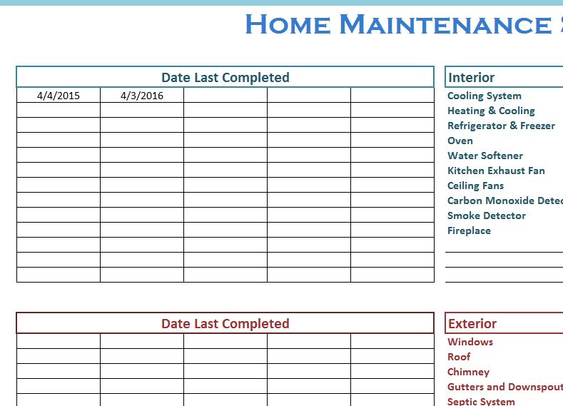 Home Maintenance Schedule