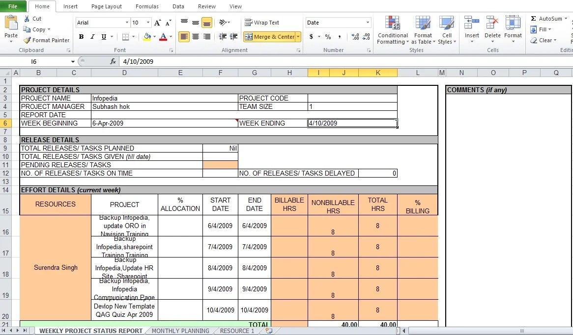 Weekly Project Status Report Template [Excel, Word, PDF] Excel TMP