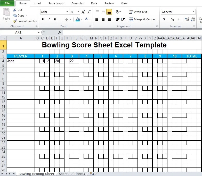Bowling Score Sheet Excel Template Excel Tmp