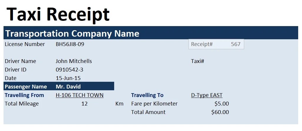 Taxi Invoice Template Format Word And Excel Excel TMP