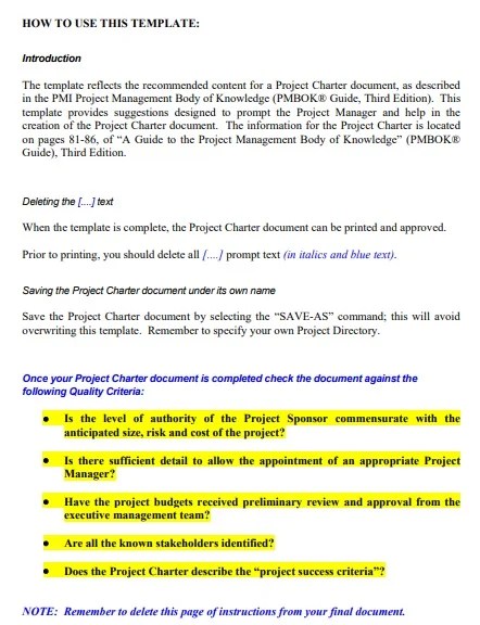 Free Project Charter Templates & Samples [Word, PDF] - Excel TMP