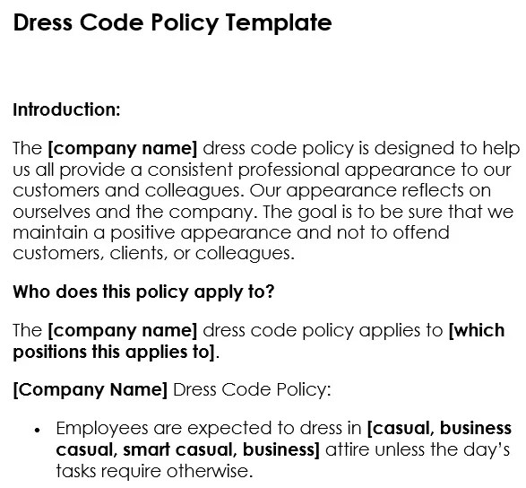 Free Dress Code Policy Templates (Word, PDF) Excel TMP
