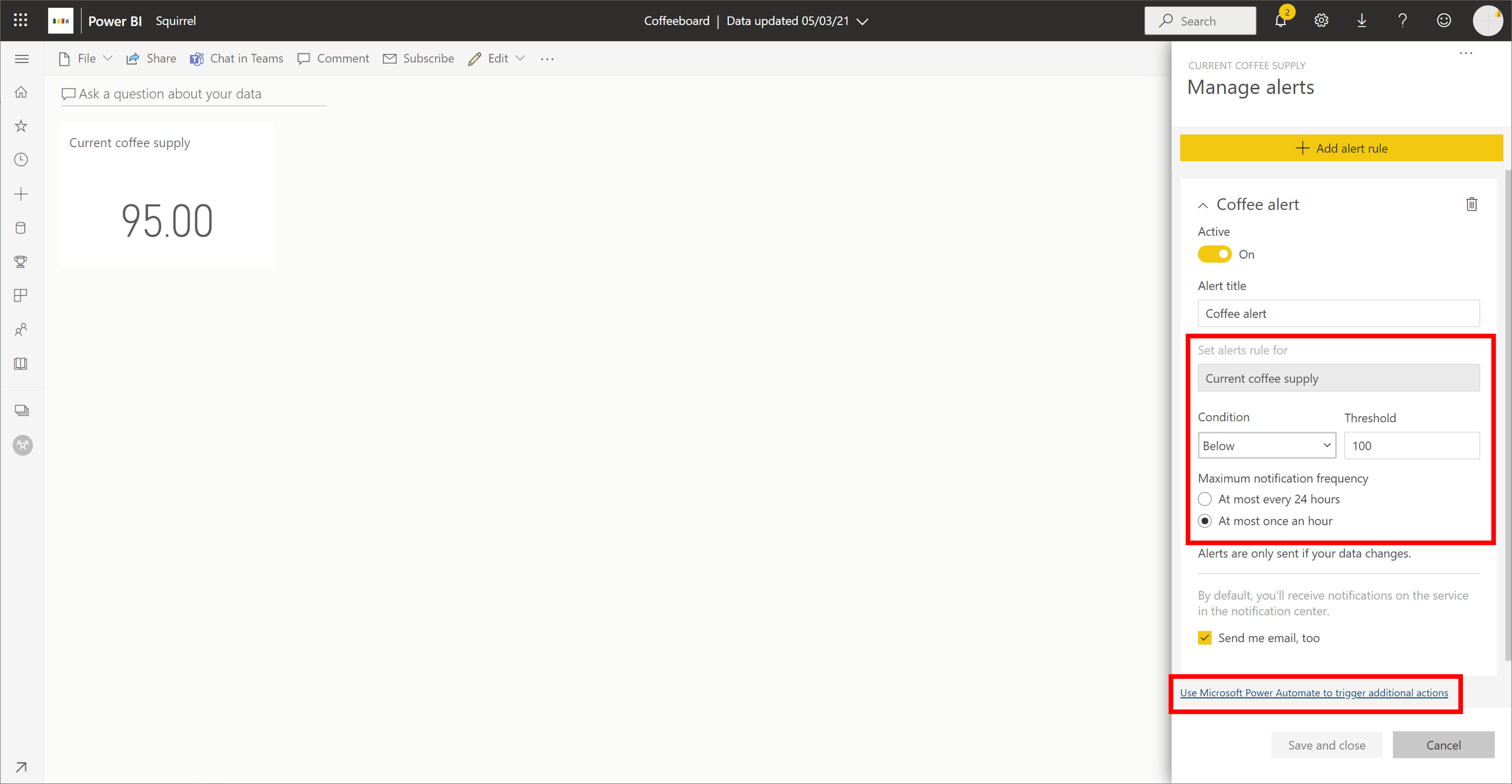 Power Automate triggered from Power BI alert automatic order when
