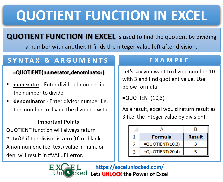 QUOTIENT Function in Excel Find Quotient by Division Excel Unlocked