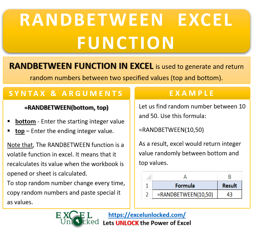 RANDBETWEEN Function in Excel Excel Unlocked