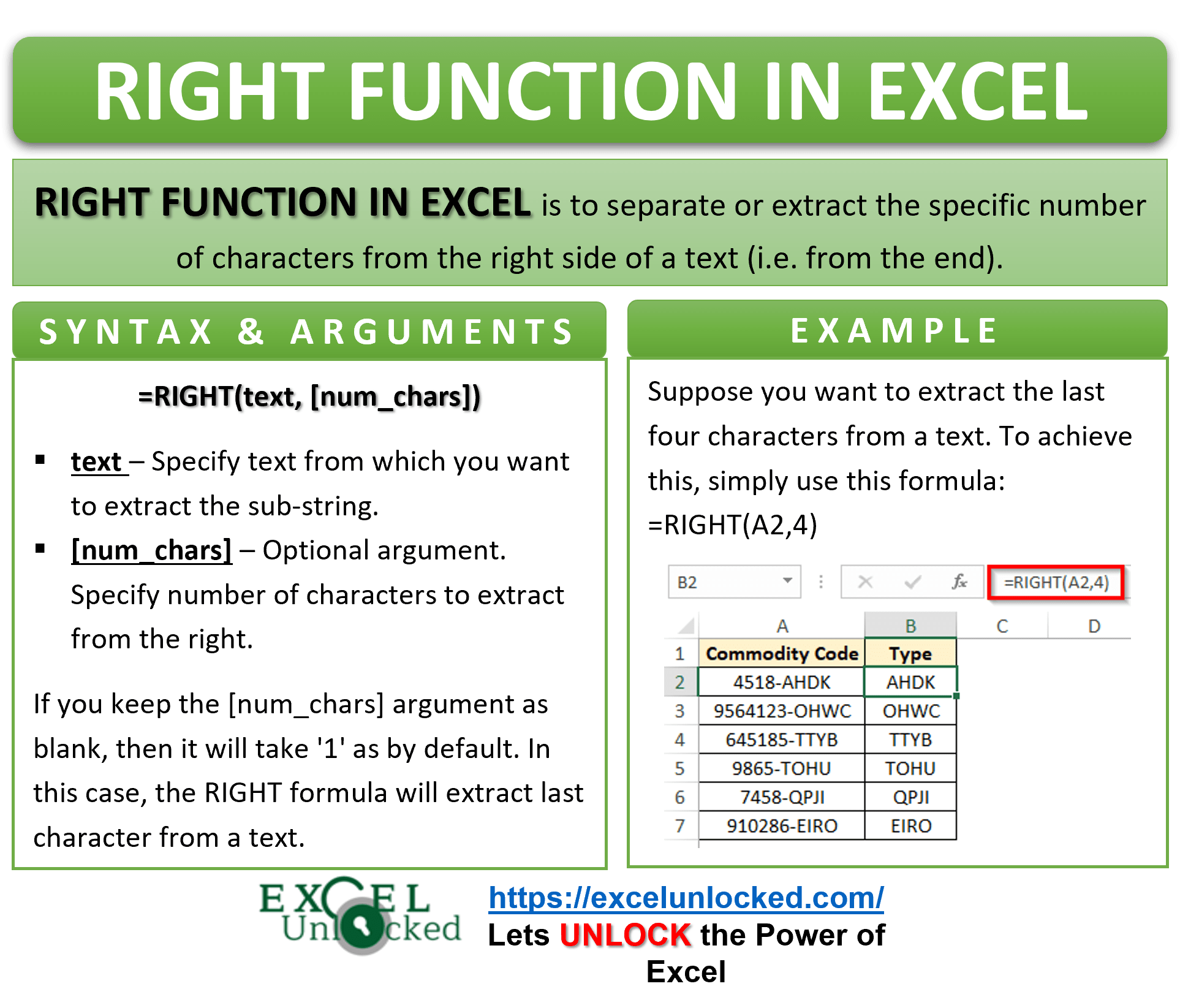 Excel RIGHT Function Extract Text from Right Side Excel Unlocked