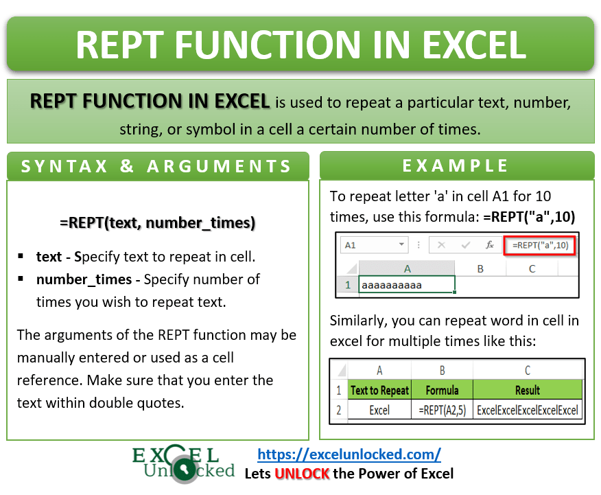 Excel REPT Function Repeat Text Multiple Times in Cell Excel Unlocked