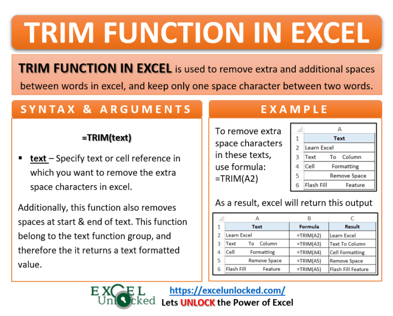 TRIM Function in Excel Remove Extra Spaces Excel Unlocked