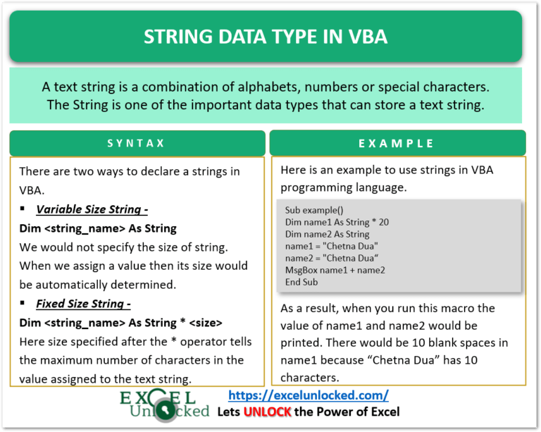 Strings in VBA Fixed and Variable Length Excel Unlocked