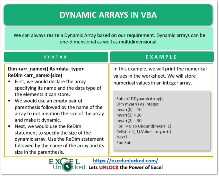 Dynamic Arrays in VBA ReDim and Preserve Excel Unlocked
