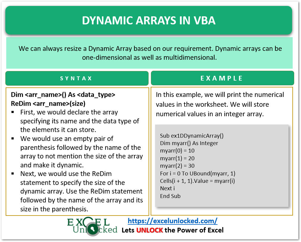 Dynamic Arrays in VBA ReDim and Preserve Excel Unlocked