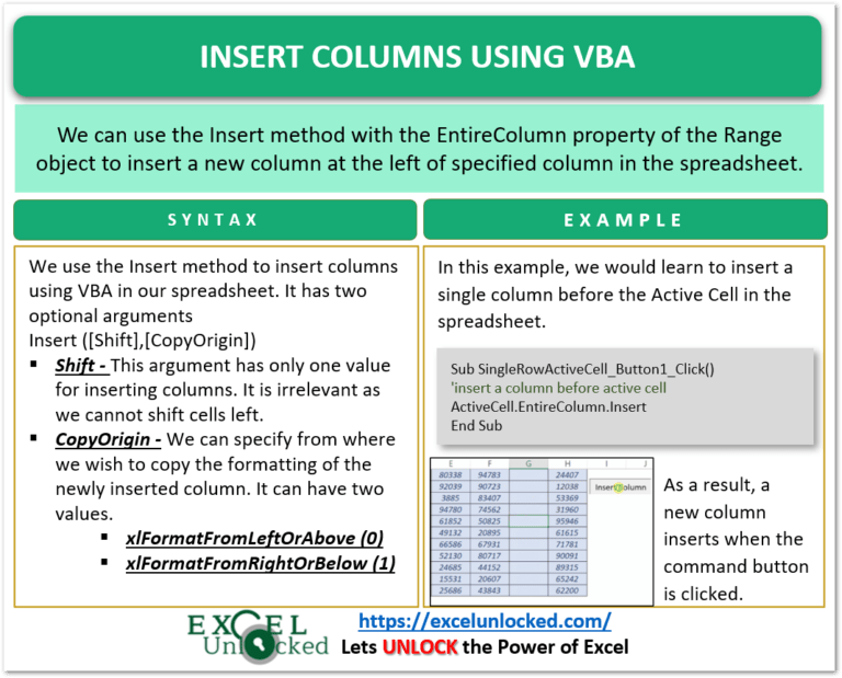 Insert Columns using VBA in Excel Excel Unlocked