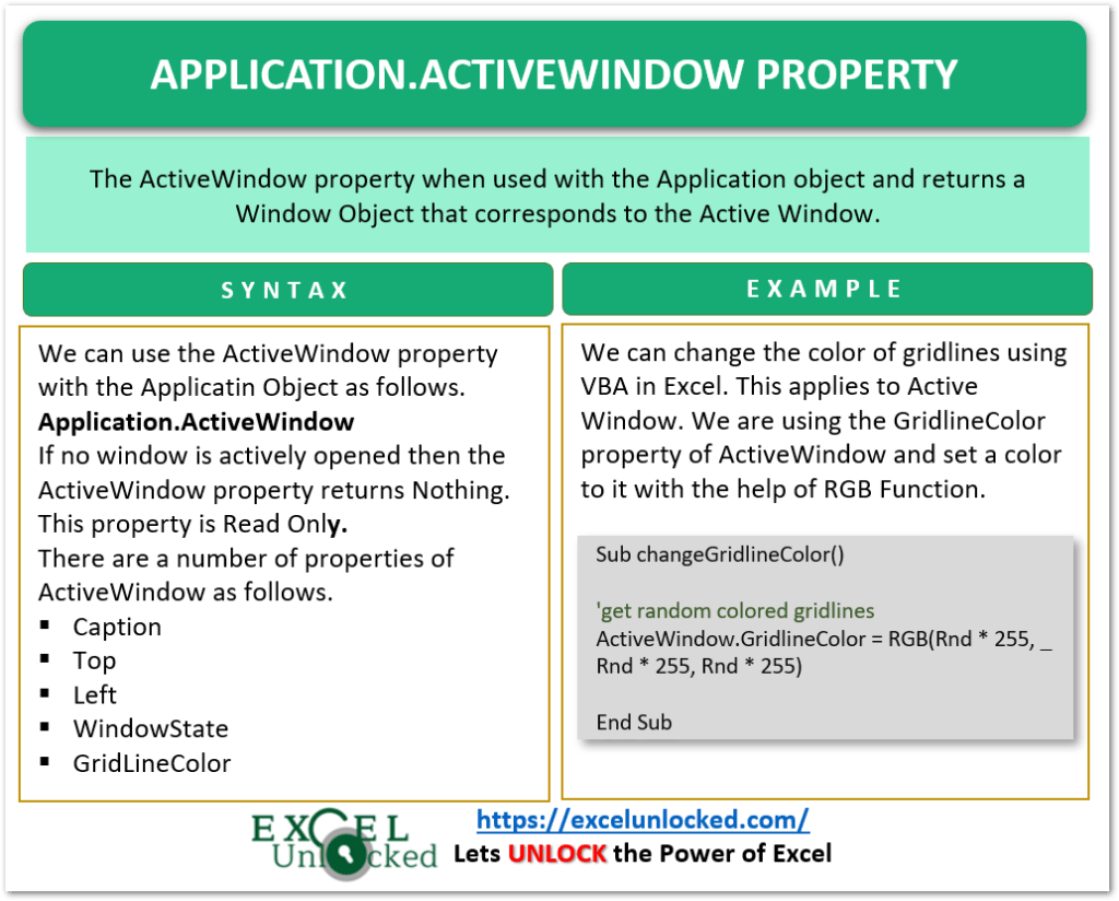 Application.ActiveWindow Property in VBA Excel Unlocked
