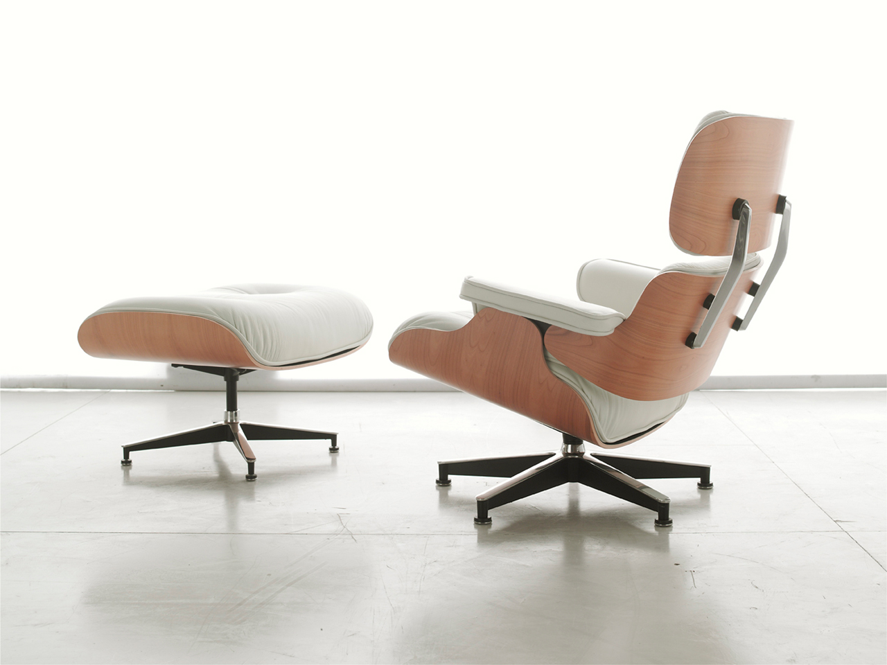 Charles Eames Style Lounge Armchair and Ottoman White Color