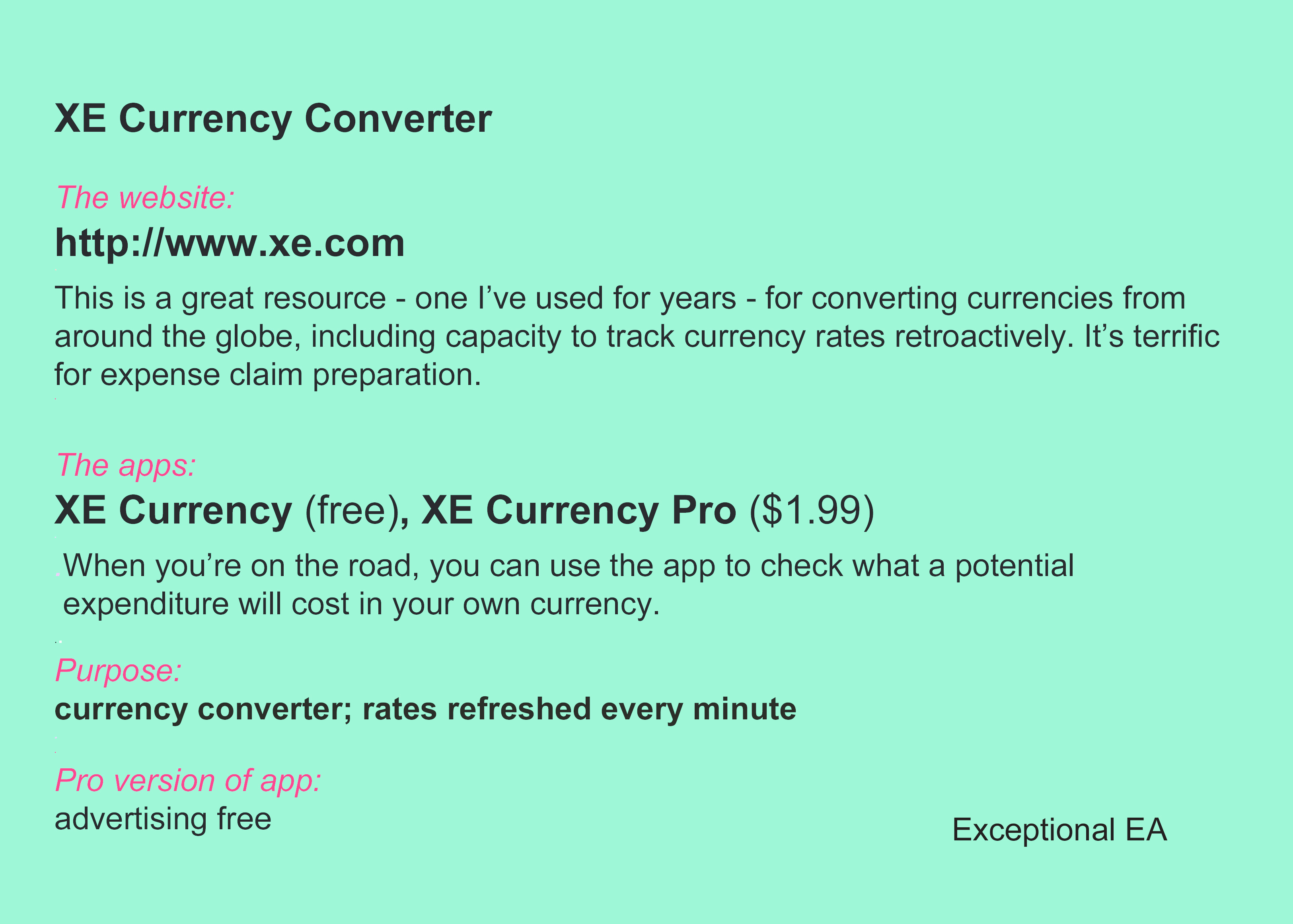 XE Currency Converter EXCEPTIONAL EA