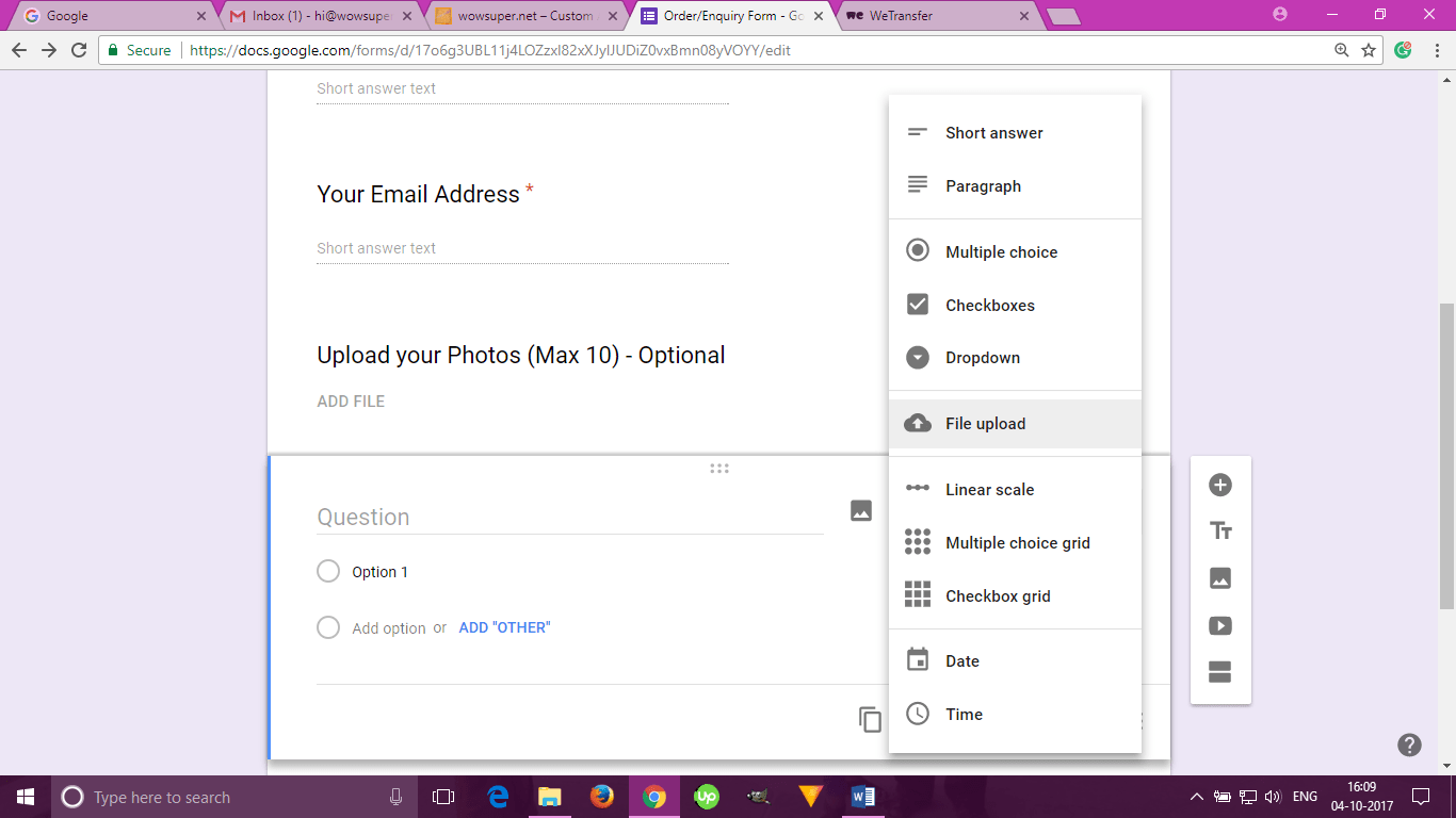Online Forms User Uploading Files/Attachments (Google Forms