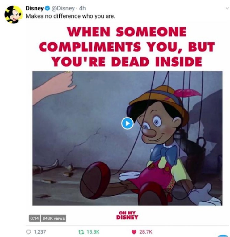 Disney Tweeted and Deleted a Meme Claiming Pinocchio Was